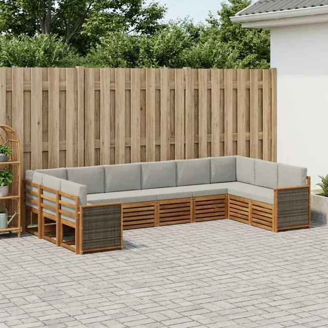 vidaXL Buiten bankenset 10 st 10-zits Naturel en lichtgrijs Bruin