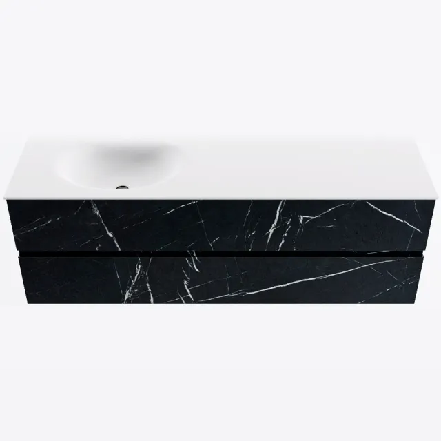 Mondiaz VICA 150cm badmeubel onderkast Marquina 2 lades. Wastafel MOON links zonder kraangat, kleur Talc.