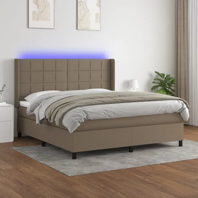 vidaXL Boxspring met matras en LED stof taupe 180x200 cm