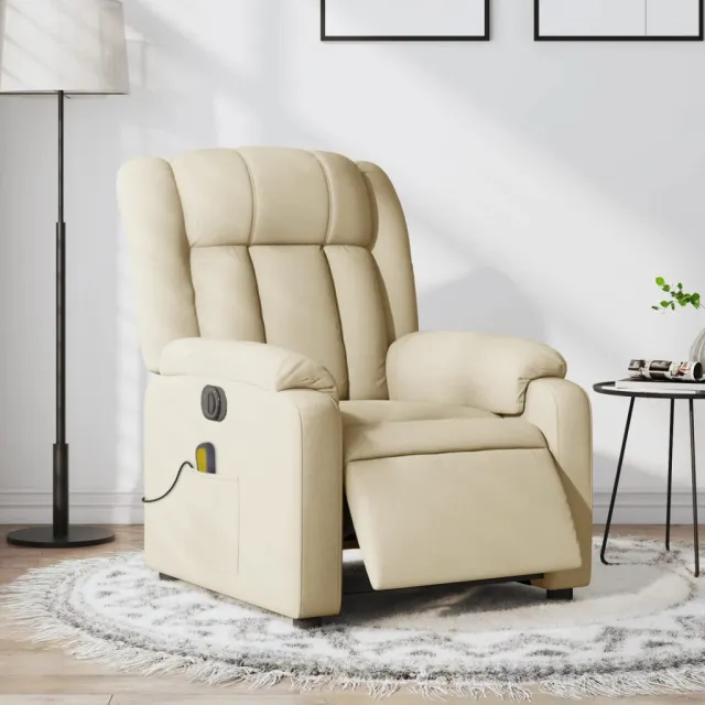 vidaXL Fauteuil verstelbaar elektrisch stof crèmekleurig