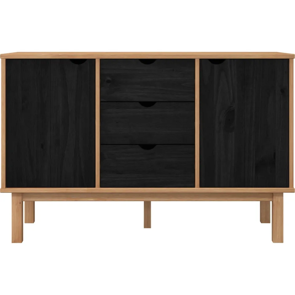 vidaXL Dressoir OTTA Zwart 113,5 x 43 x 73 cm Massief grenenhout, foto 4
