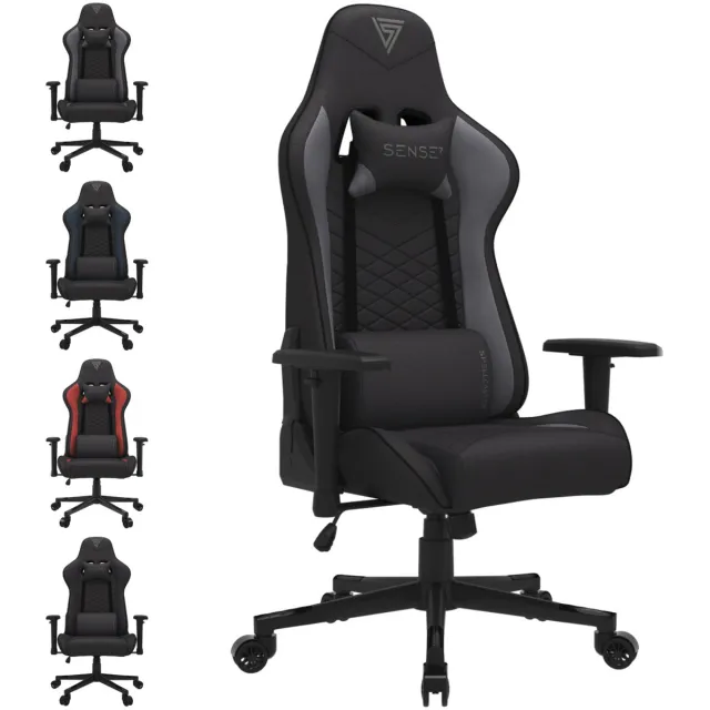 SENSE7 Spellcaster Ergonomische Gaming Stoel - Bureaustoel Stof - Ademend - Belastbaar tot 150kg - Kussens - Zwart/Grijs