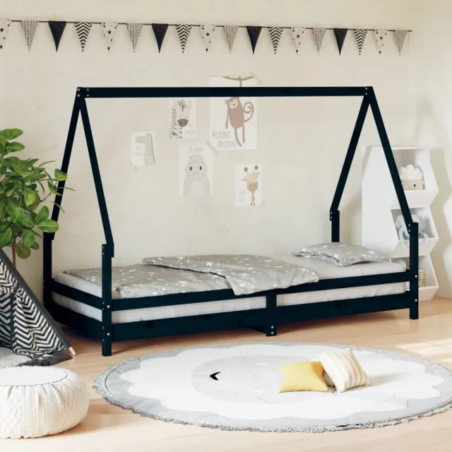 vidaXL Kinderbedframe 80x200 cm massief grenenhout zwart, foto 2