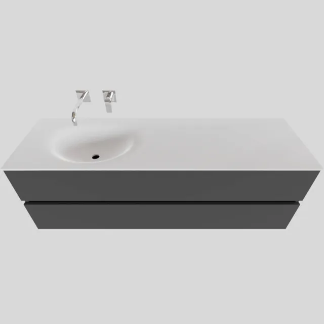 Boss & Wessing Badkamermeubel Solid Surface BWS Stockholm 150x46 cm Links Mat Antraciet (zonder kraangat)