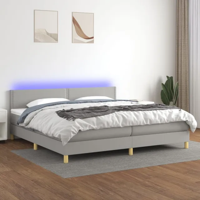 vidaXL Boxspring met matras en LED stof lichtgrijs 200x200 cm grijs