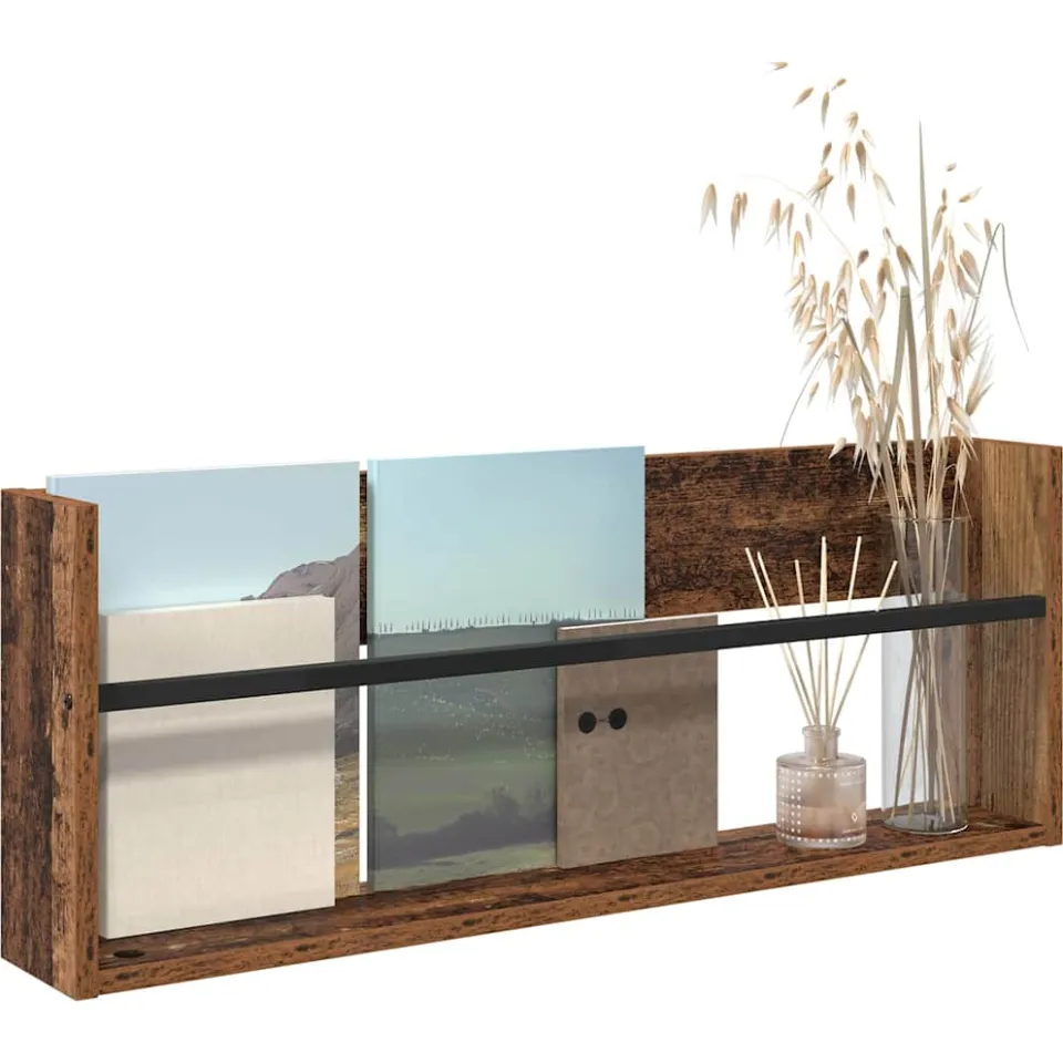 vidaXL Tijdschrift Rek met plank Oudhout 80 x 12 x 30 cm Bewerkt hout Bruin