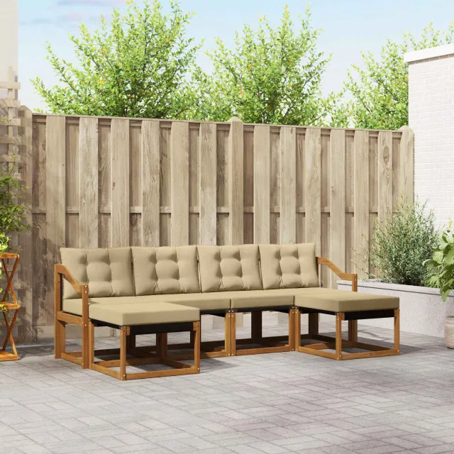 vidaXL Buiten bankenset 6 st 6-zits Natuurlijk en Beige