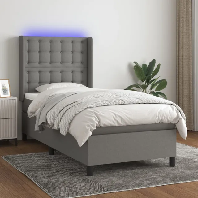 vidaXL Boxspring met matras en LED stof donkergrijs 90x200 cm grijs