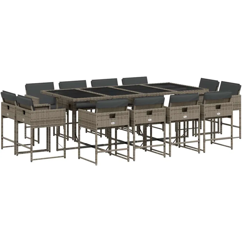 vidaXL 13-delige Tuinset met kussens poly rattan grijs, foto 3