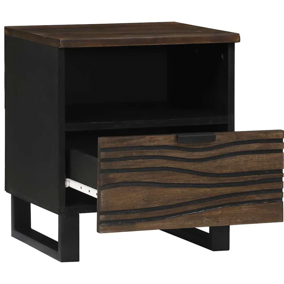 vidaXL Nachtkastje 2 st Walnotenhout 40 x 33 x 46 cm Bewerkt hout bruin, foto 2