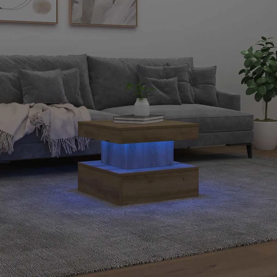 vidaXL Salontafel met LED-verlichting 50x50x40cm artisanaal eikenkleur, foto 2