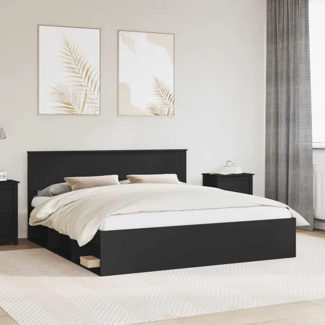 vidaXL Bedframe met hoofdeinde Zwart 180 x 200 cm Massief grenenhout