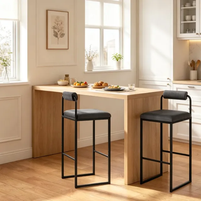MIVRAY Barkruk Set Van 2 Met Rugleuning - Donkergrijs Velvet - 75 Cm Zithoogte - Voor Keuken, Bar En Eetkamer - Metalen Frame Zwart