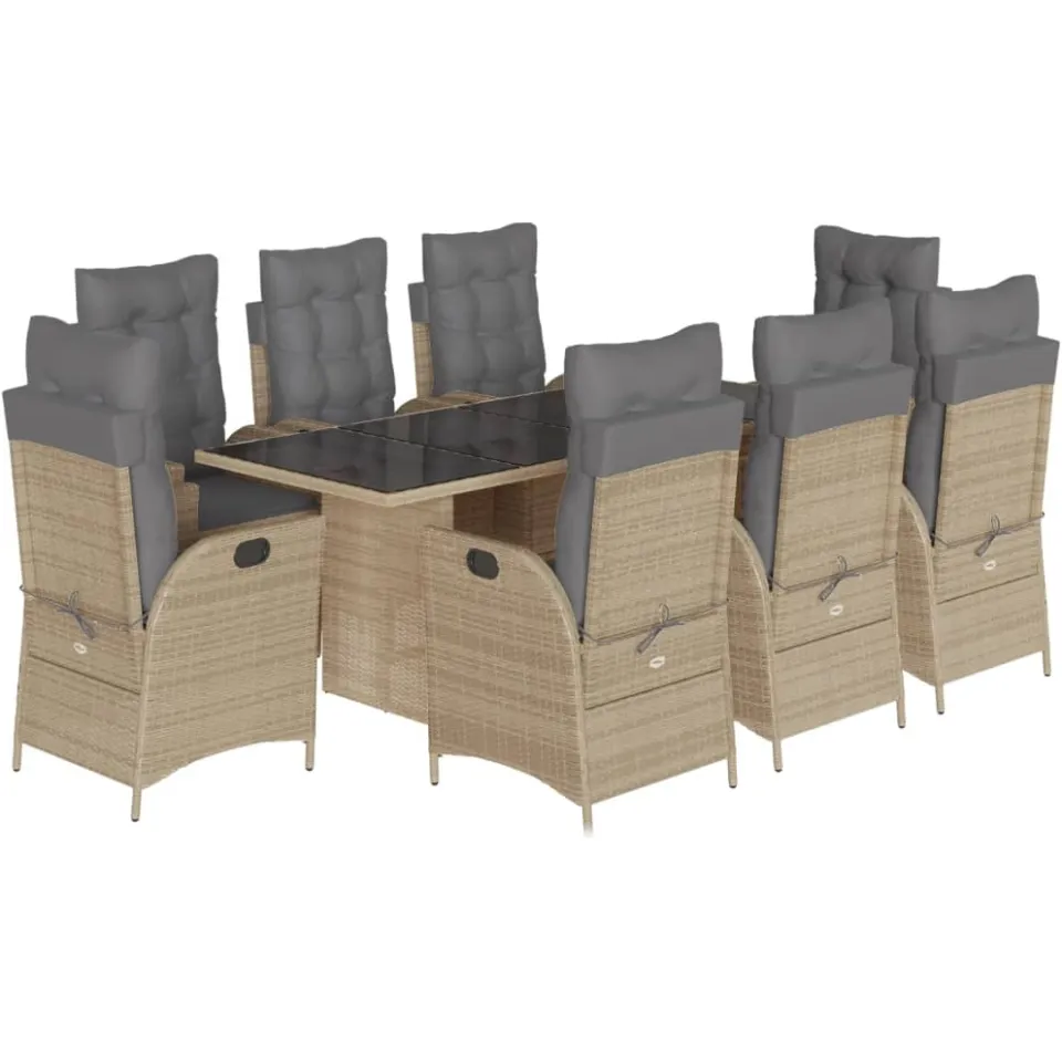 vidaXL 9-delige Tuinset met kussens poly rattan gemengd beige, foto 3
