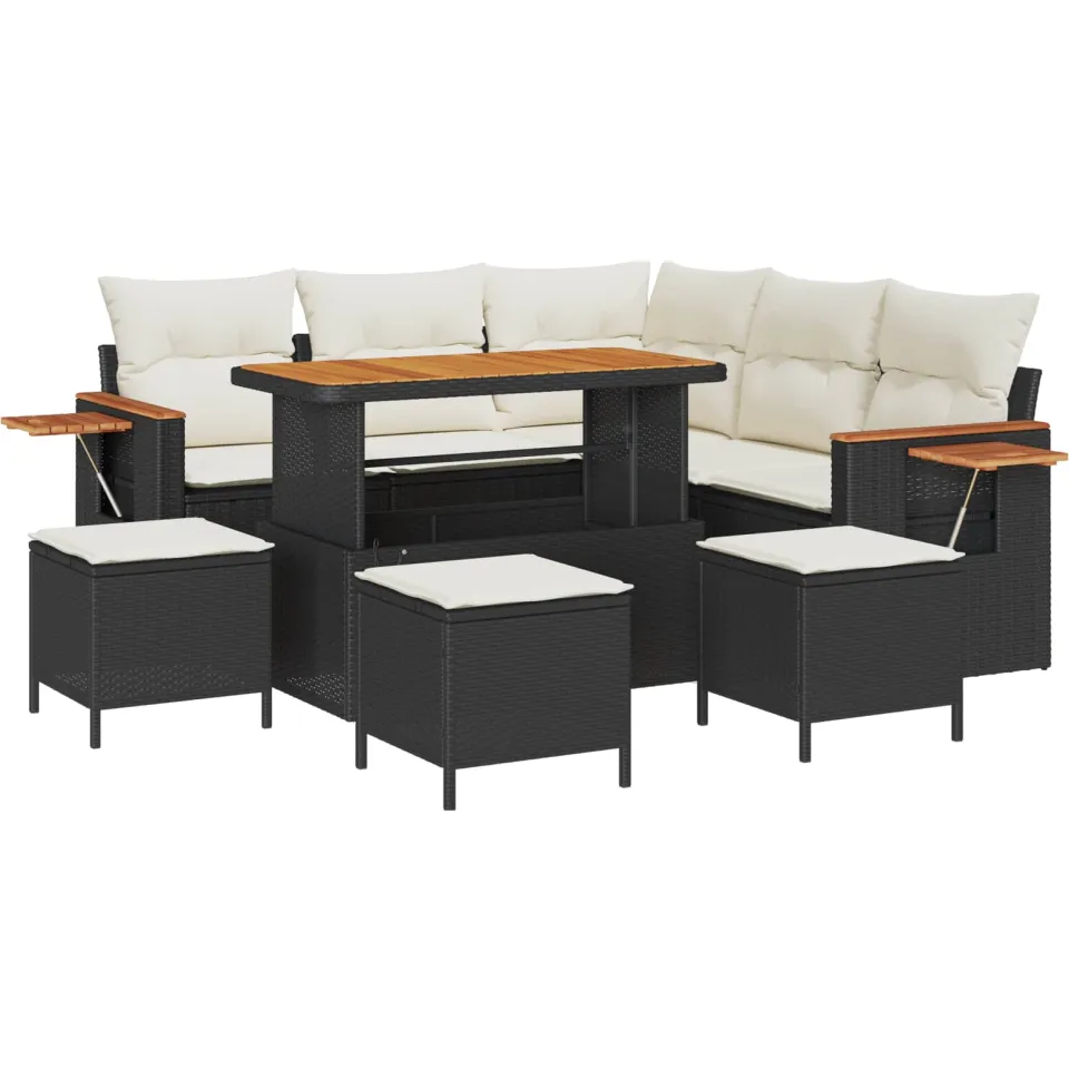 vidaXL Tuinbankenset 9 st Zwart poly rattan, foto 4