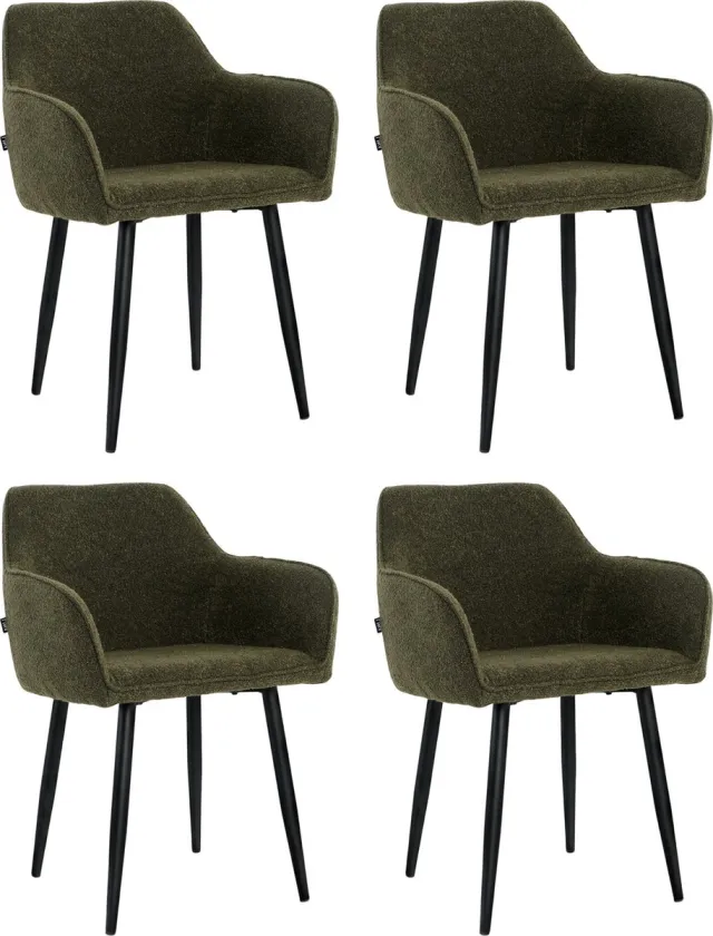 Lina Diamond Eetkamerstoel - Groen - Set van 4 - Boucle