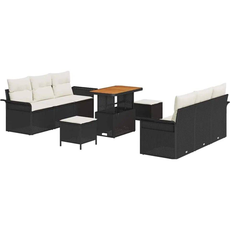 vidaXL Tuinbankenset 9 st Zwart poly rattan