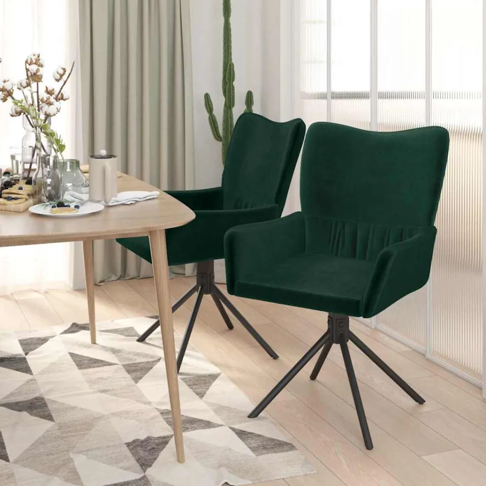 vidaXL Eetkamerstoelen draaibaar 2 st fluweel donkergroen groen, foto 3