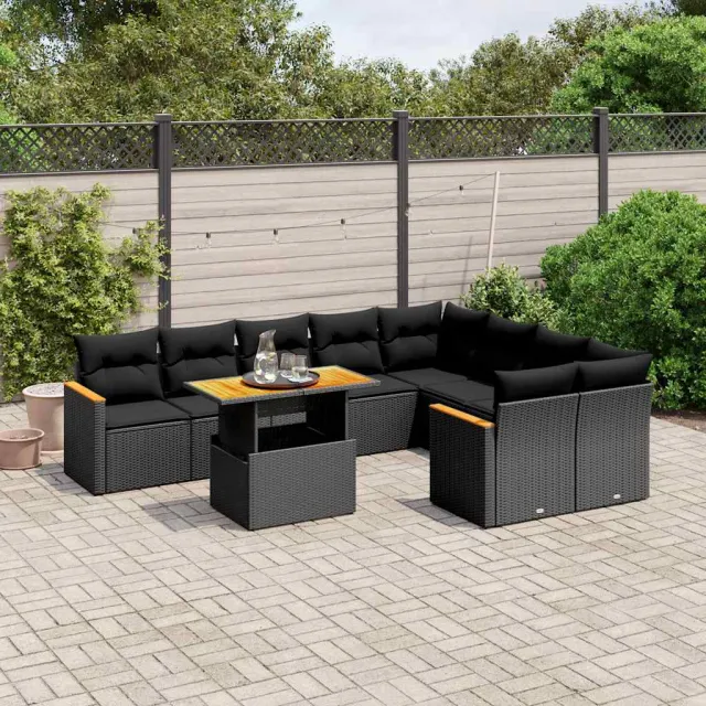 vidaXL 10-delige Loungeset met kussens poly rattan zwart, foto 2