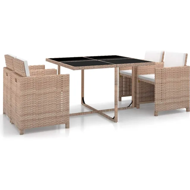 vidaXL 5-delige Tuinset met kussens poly rattan beige, foto 2