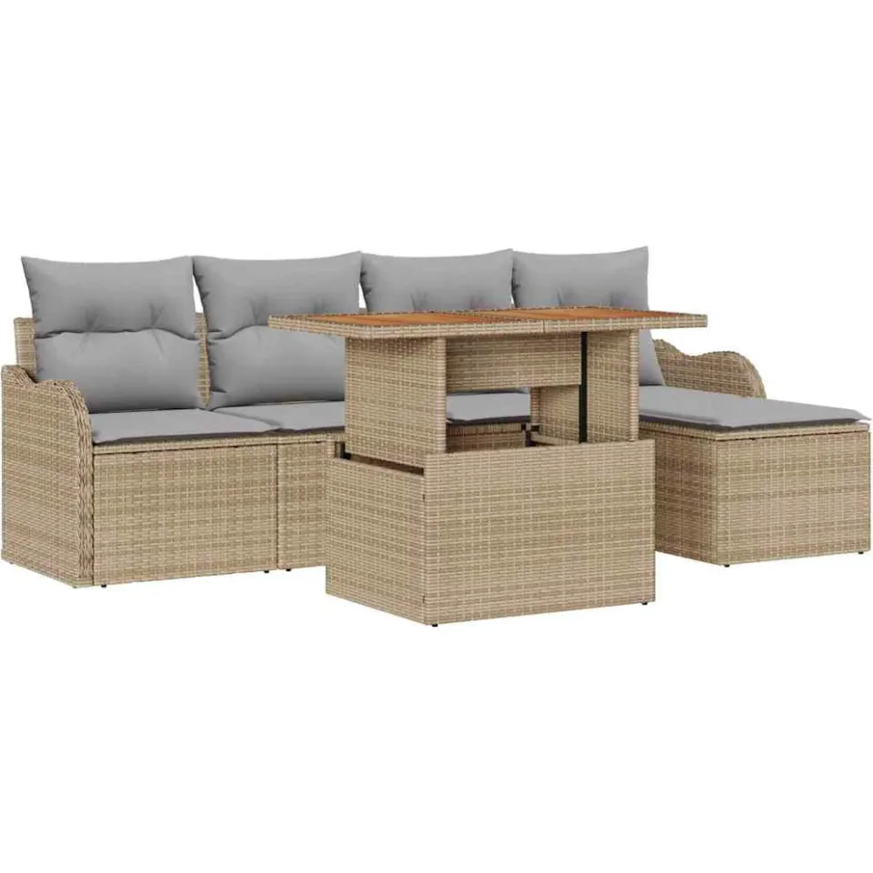 vidaXL Tuinbankenset 6 st Beige en Licht Grijs poly rattan