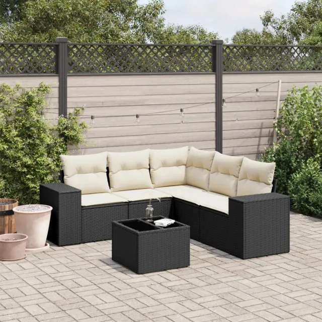 vidaXL 6-delige Loungeset met kussens poly rattan zwart, foto 2