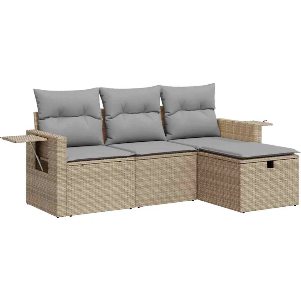 vidaXL 4-delige Loungeset met kussens poly rattan beige, foto 3