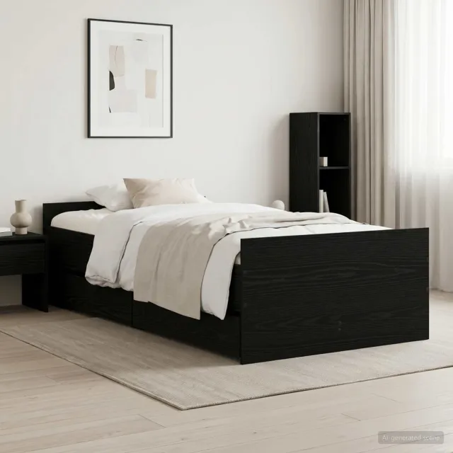 vidaXL Bedframe Zwart eiken 90 x 200 cm Bewerkt hout