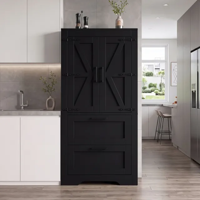 CHICFURN Keukenkast - 2 lades - Verstelbare planken - Vrijstaand - Zwart