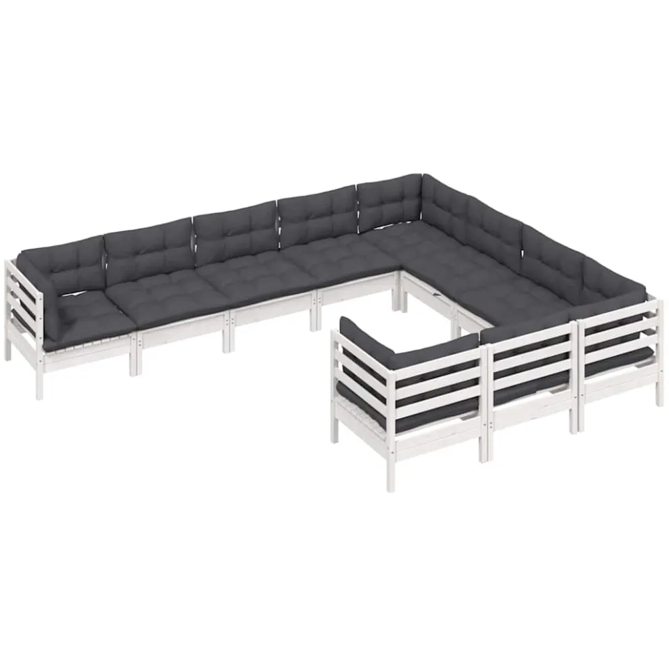 vidaXL 10-delige Loungeset met kussens grenenhout wit, foto 3