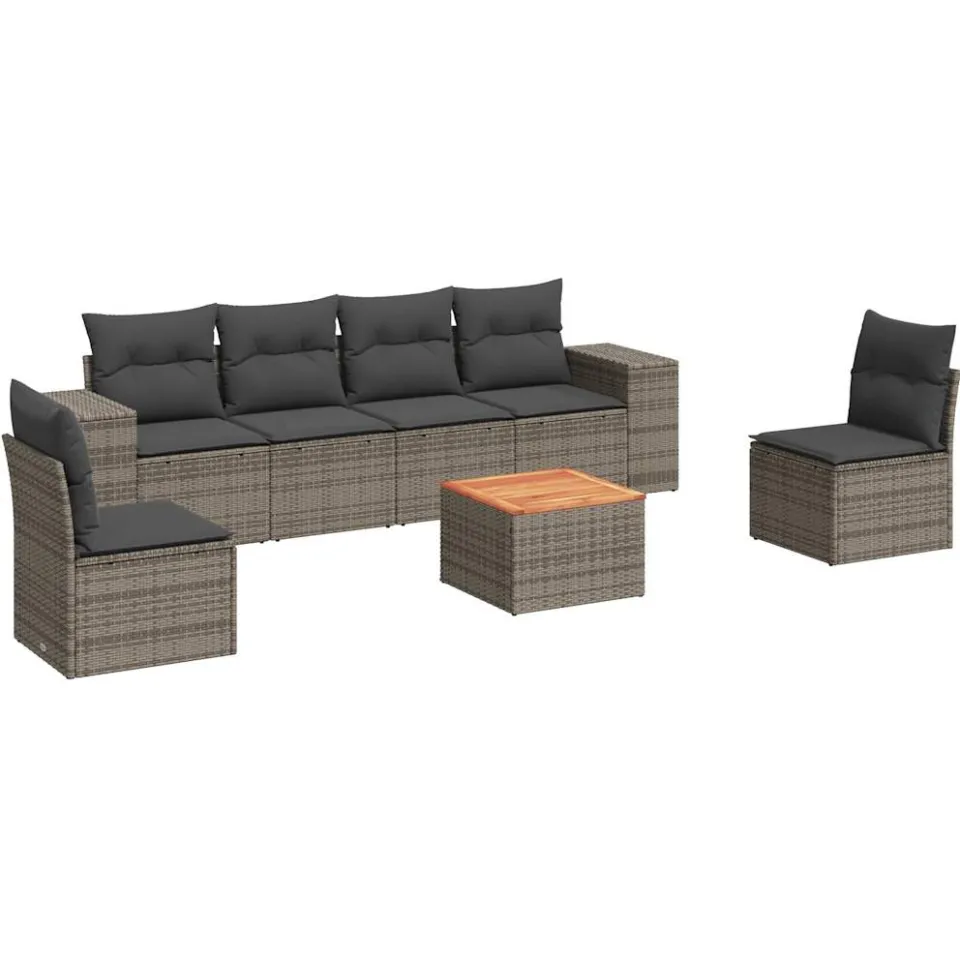 vidaXL 7-delige Loungeset met kussens poly rattan grijs, foto 3