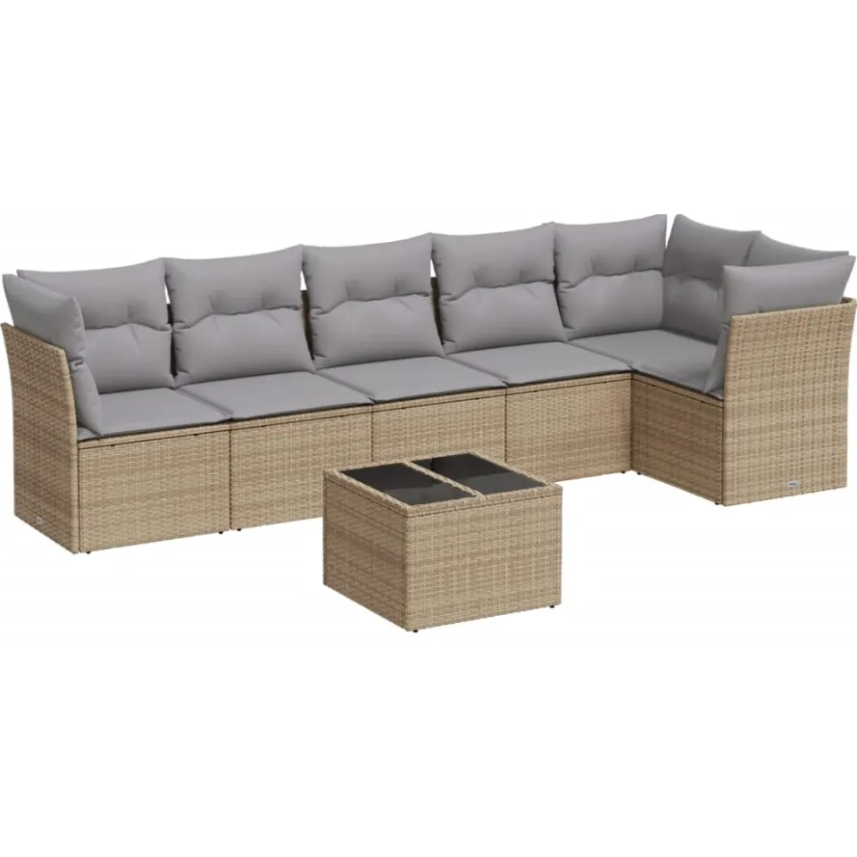 vidaXL 7-delige Loungeset met kussens poly rattan beige