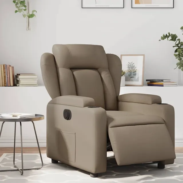 vidaXL Fauteuil verstelbaar elektrisch kunstleer cappuccinokleurig bruin