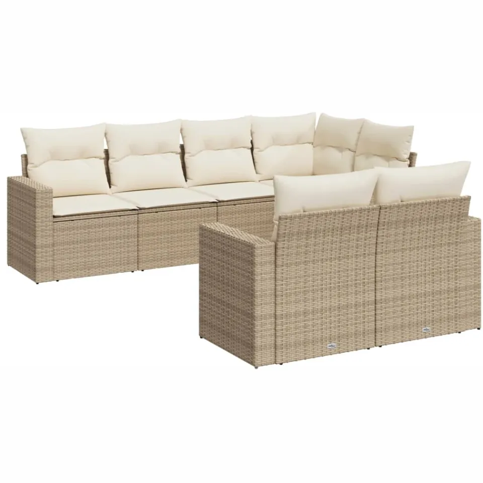 vidaXL 7-delige Loungeset met kussens poly rattan beige, foto 3