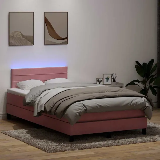 vidaXL Boxspring met matras en LED fluweel roze 120x220 cm