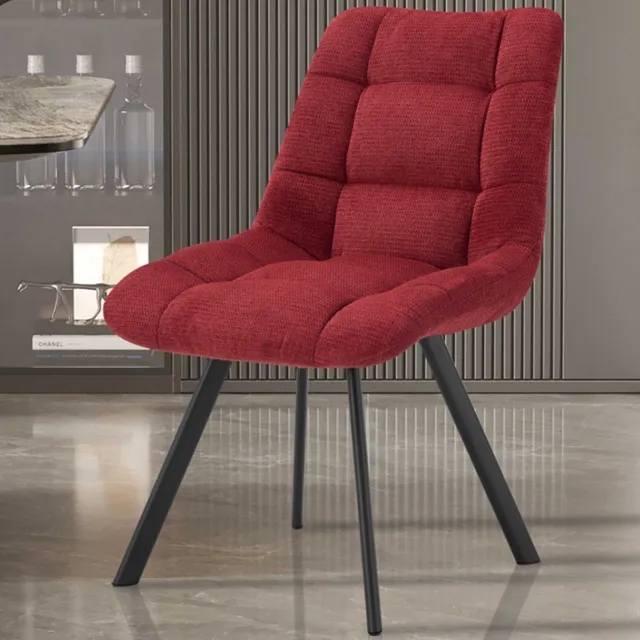 Rousseau Eetkamerstoel Lizzy Rood – Stoffen Bekleding – Zwarte Metalen Poten – Per Stuk