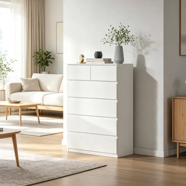 REDOM Ladekast 80 x 39 x 115 cm - 6 greeploze lades in twee maten - Wit