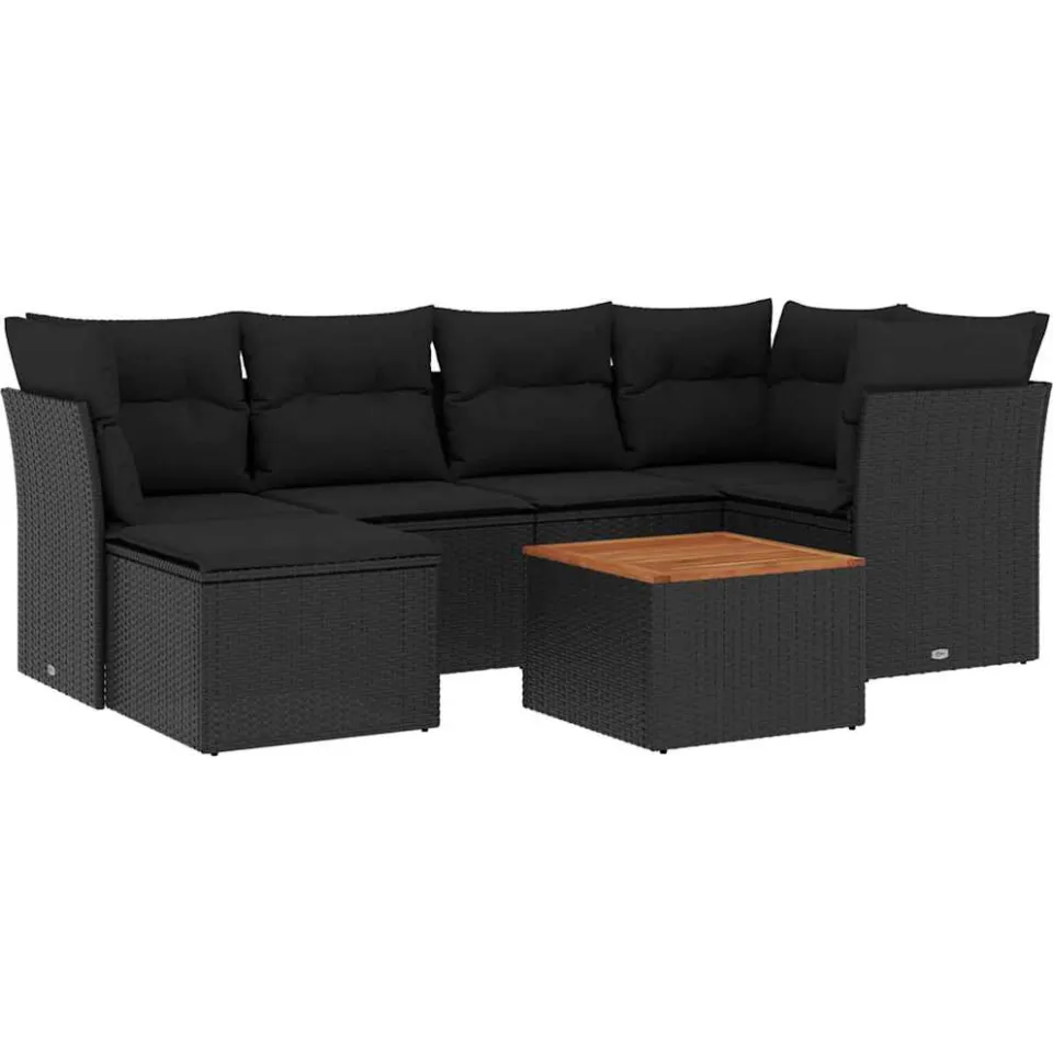 vidaXL 7-delige Loungeset met kussens poly rattan zwart, foto 3