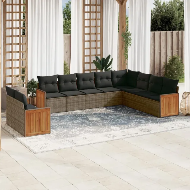 vidaXL 10-delige Loungeset met kussens poly rattan grijs, foto 2