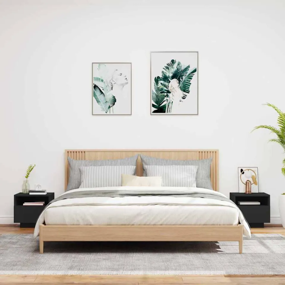 vidaXL Nachtkastjess met LED-verlichting 2 st 40x39x37 cm zwart, foto 3