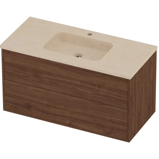 Proline Rollo Badmeubelset Hardsteen Elegant 100x46x54 cm Sand Stone Indian Walnut Houtlook