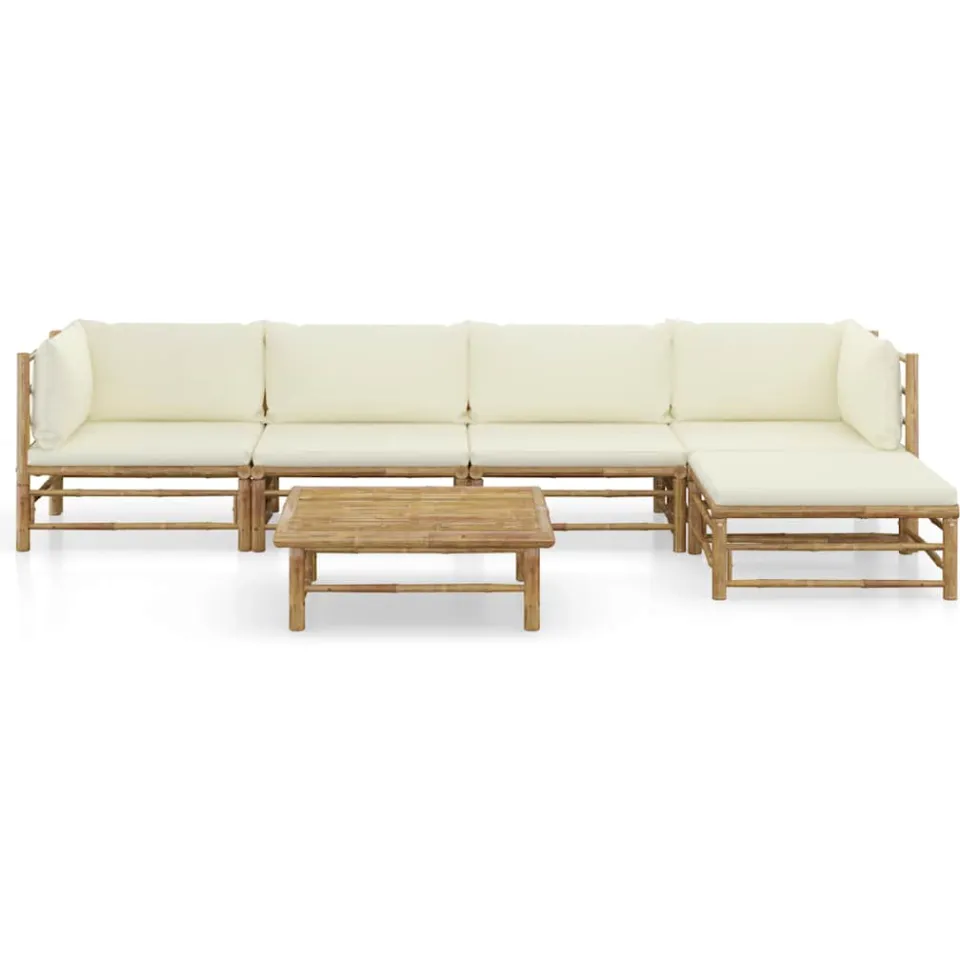 vidaXL 6-delige Loungeset met crèmewitte kussens bamboe, foto 2