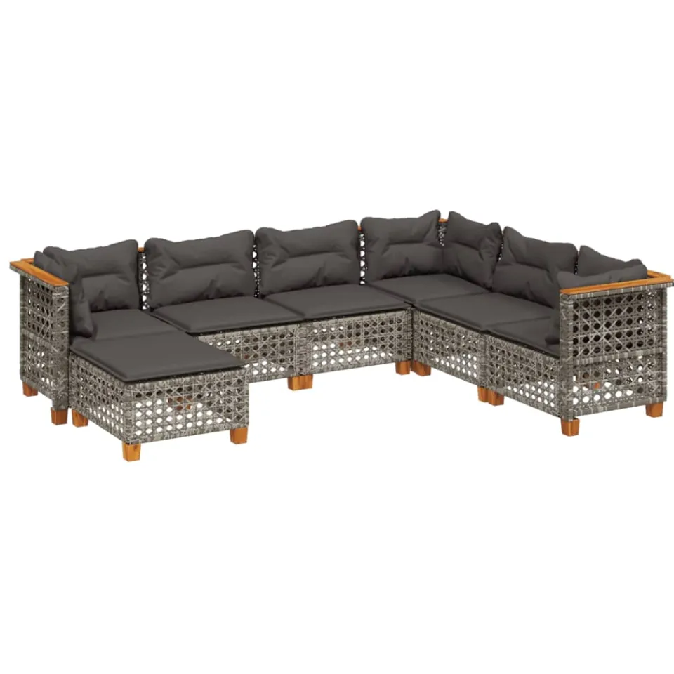 vidaXL 7-delige Loungeset met kussens poly rattan grijs, foto 3