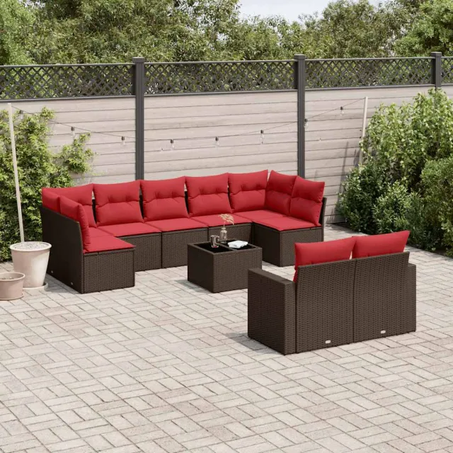vidaXL 10-delige Loungeset met kussens poly rattan bruin, foto 2