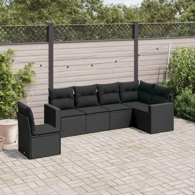 vidaXL 6-delige Loungeset met kussens poly rattan zwart, foto 2