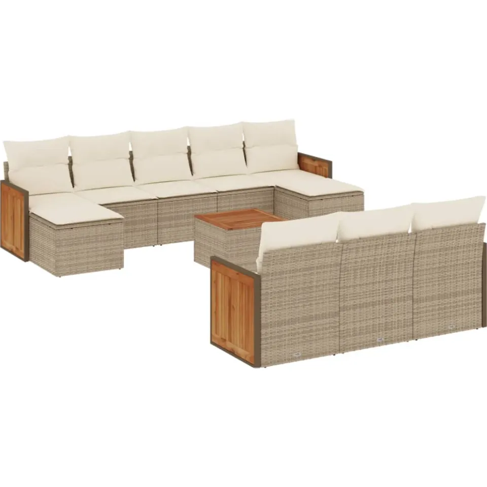 vidaXL 11-delige Tuinset met kussens poly rattan beige, foto 3