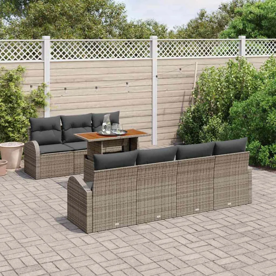 vidaXL Tuin Sofa Set 8 st Grijs Poly riet, foto 3