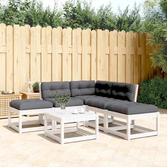vidaXL 5-delige Loungeset met kussens massief grenenhout wit, foto 2