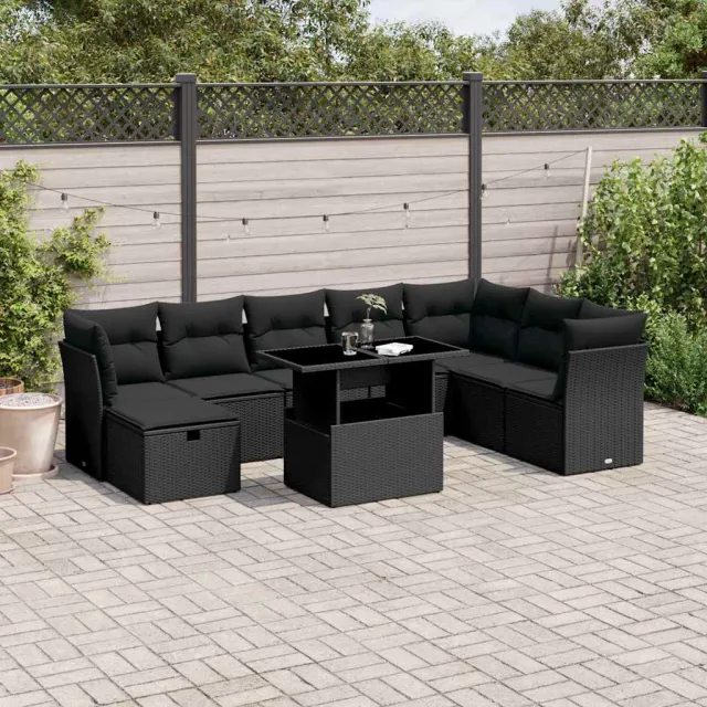 vidaXL 9-delige Loungeset met kussens poly rattan zwart, foto 2