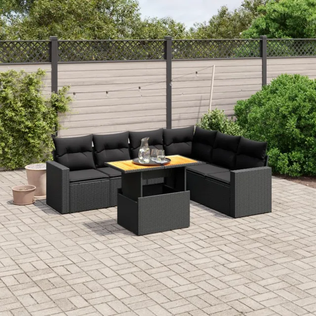vidaXL 7-delige Loungeset met kussens poly rattan zwart, foto 2